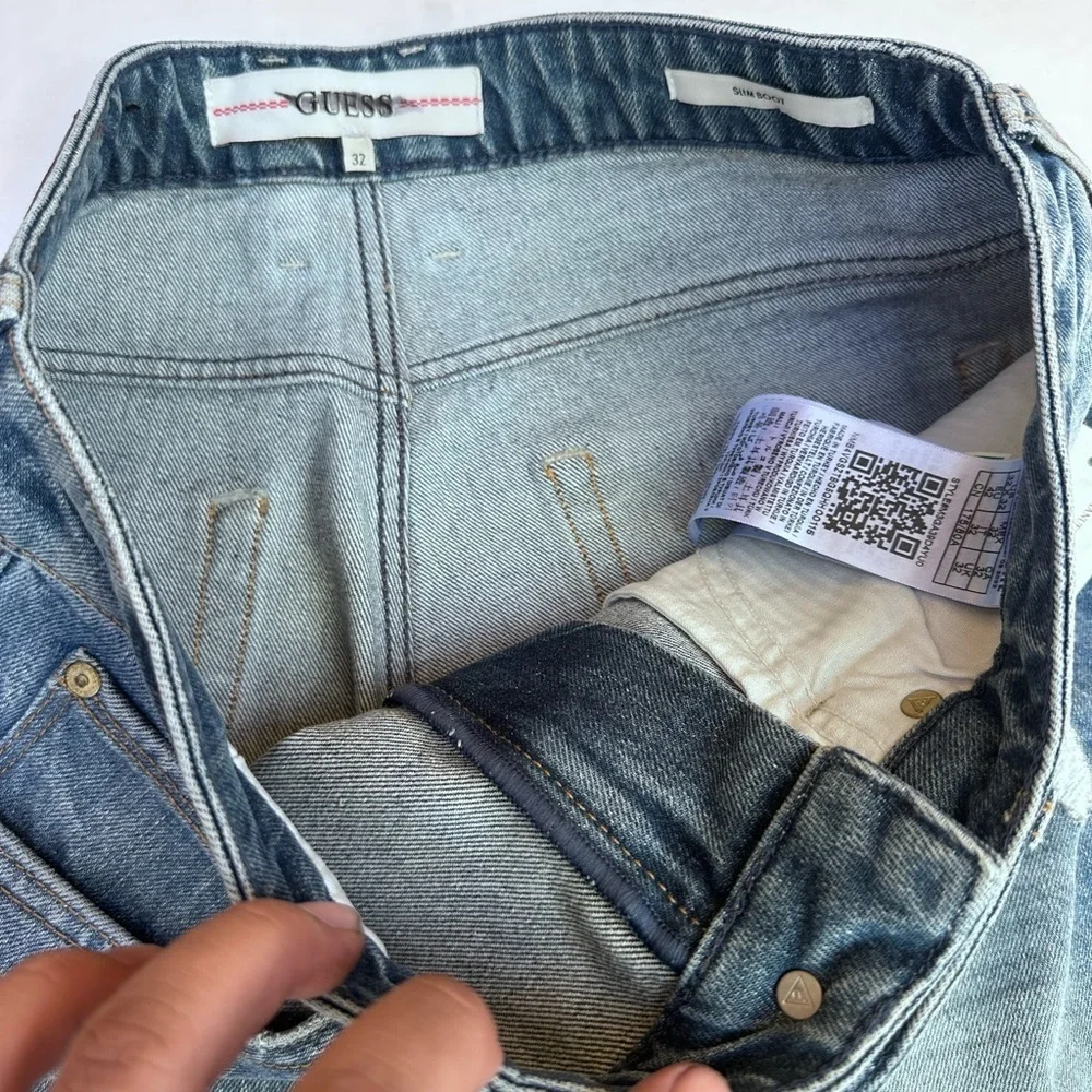 Guess Men's Distressed Blue Slim Boot Jeans